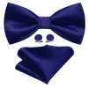 Cobalt Blue Solid Silk Pre Tied Bow Tie Hanky Cufflinks Set sold by Barrywang