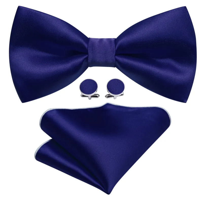 Cobalt Blue Solid Silk Pre Tied Bow Tie Hanky Cufflinks Set sold by Barrywang