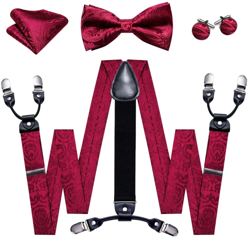 Barry Wang Mens Suspenders Red Paisley Bow Tie Suspenders Set made by Barrywang