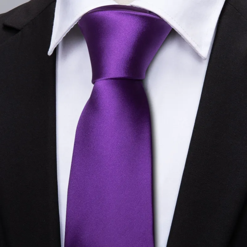 Barry.wang Solid Tie Deep Purple Tie Handkerchief Cufflinks Set sold by Barrywang