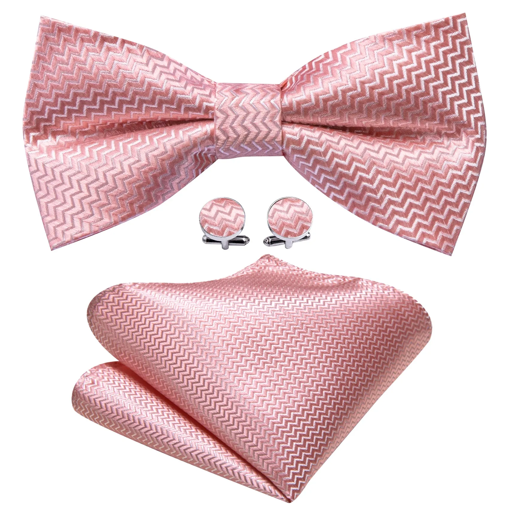 Barry. Wang Pink Curve Silk Bow Tie Hanky Cufflinks Set sold by Barrywang