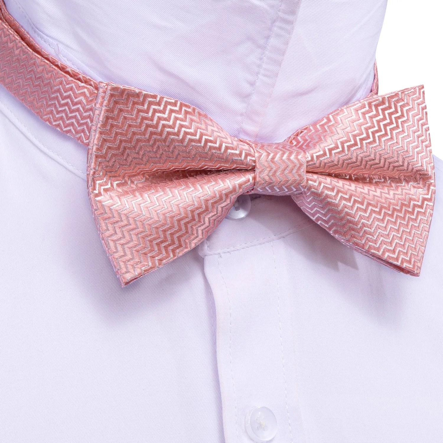 Barry. Wang Pink Curve Silk Bow Tie Hanky Cufflinks Set sold by Barrywang product image thumbnail 3