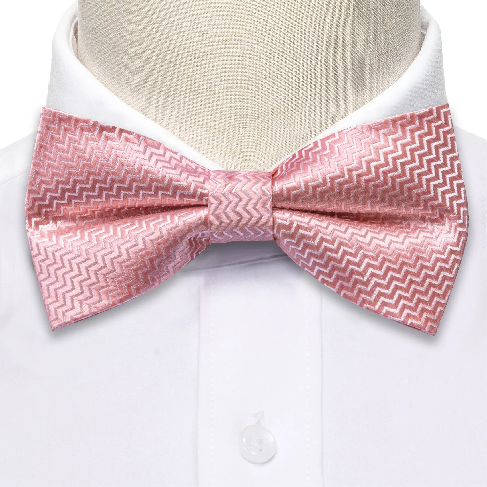 Barry. Wang Pink Curve Silk Bow Tie Hanky Cufflinks Set sold by Barrywang product image thumbnail 5
