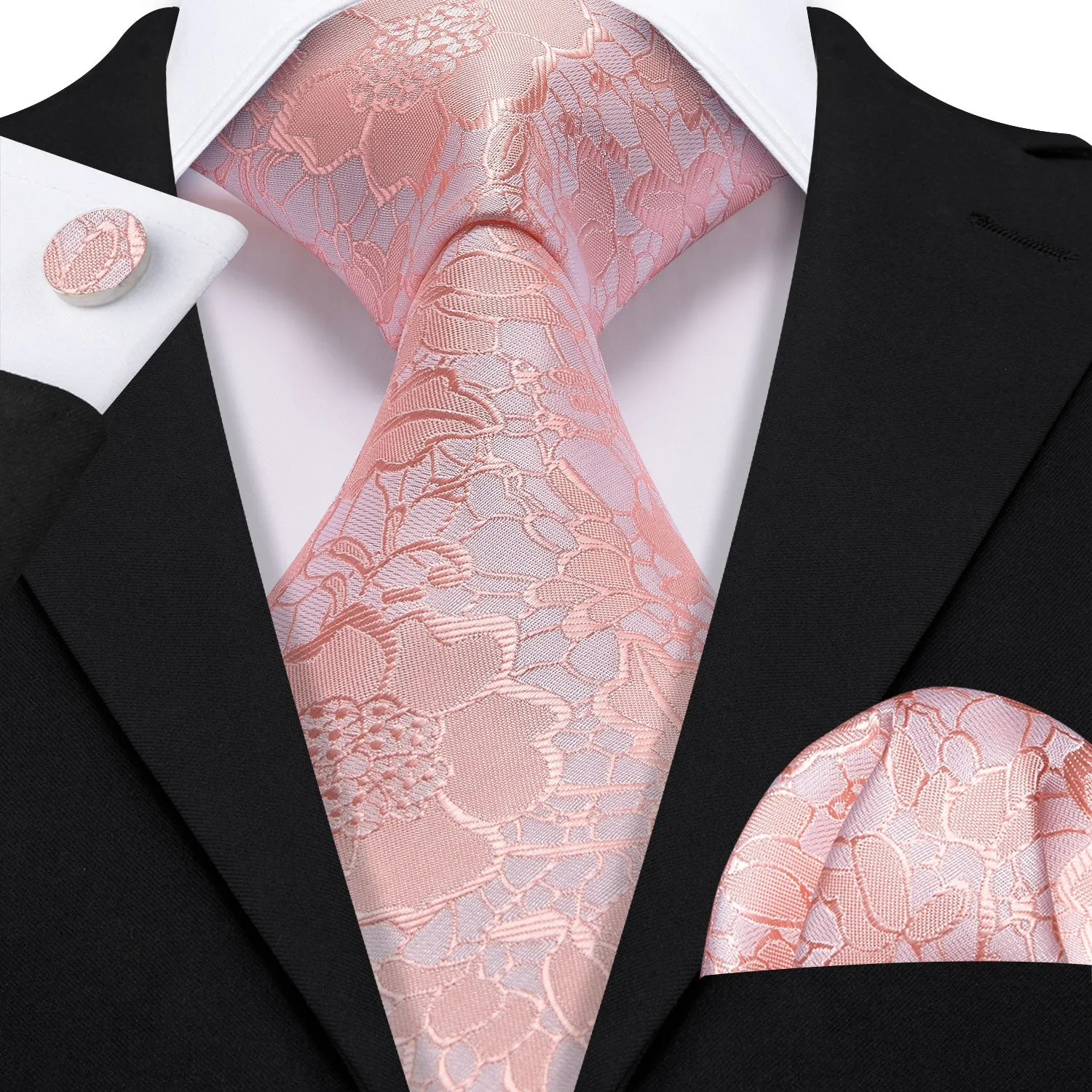 Barry. Wang Baby Pink Floral Silk Necktie Handkerchief Cufflinks Set sold by Barrywang product image thumbnail 2