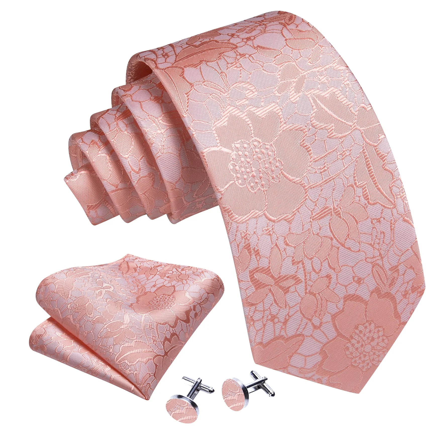 Barry. Wang Baby Pink Floral Silk Necktie Handkerchief Cufflinks Set sold by Barrywang product image thumbnail 3