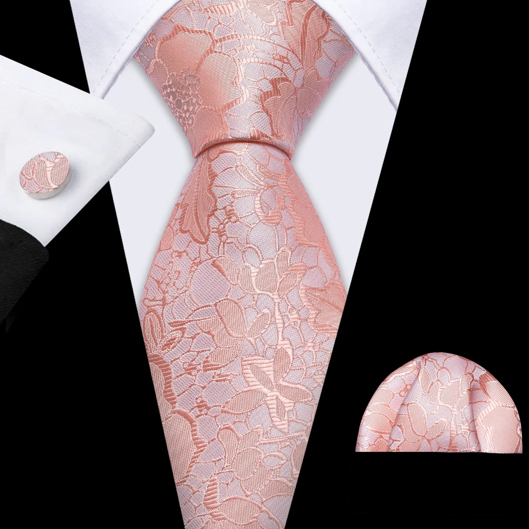Barry. Wang Baby Pink Floral Silk Necktie Handkerchief Cufflinks Set sold by Barrywang