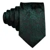 Barry Wang Green Black Paisley Silk 63 Inches Extra Long Tie Pocket Square Cufflinks Set sold by Barrywang