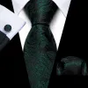 Barry Wang Green Black Paisley Silk 63 Inches Extra Long Tie Pocket Square Cufflinks Set sold by Barrywang