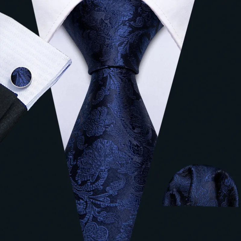 Barry. Wang Extra Long Tie Royal Blue Floral Silk 63 Inches Tie Hanky Cufflinks Set for Men sold by Barrywang