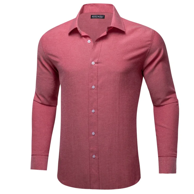 Barry.Wang Button Down Shirt Indian Red Solid Silk Shirt for Men sold by Barrywang