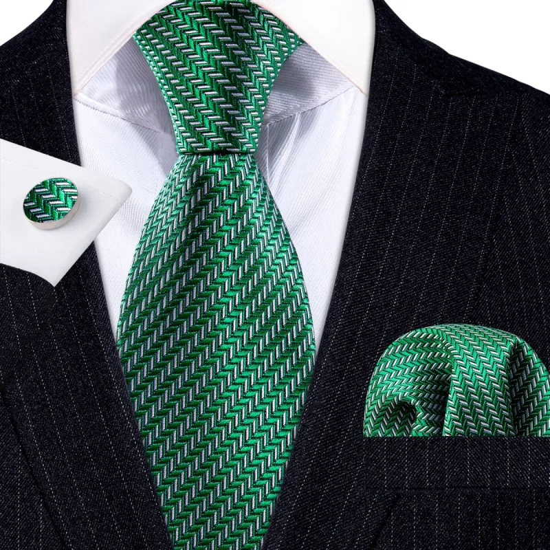 Barry Wang Mens Tie Green Solid Silk Tie Handkerchief Cufflinks Set sold by Barrywang