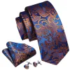 Barry Wang Orange Necktie Blue Floral Silk Men Tie Hanky Cufflinks Set sold by Barrywang