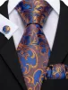 Barry Wang Orange Necktie Blue Floral Silk Men Tie Hanky Cufflinks Set sold by Barrywang