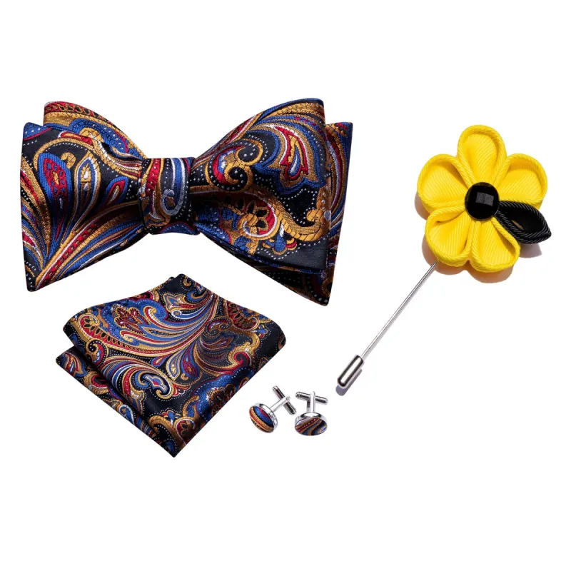 Colorful Paisley Self Tie Bow Tie Hanky Cufflinks Set sold by Barrywang