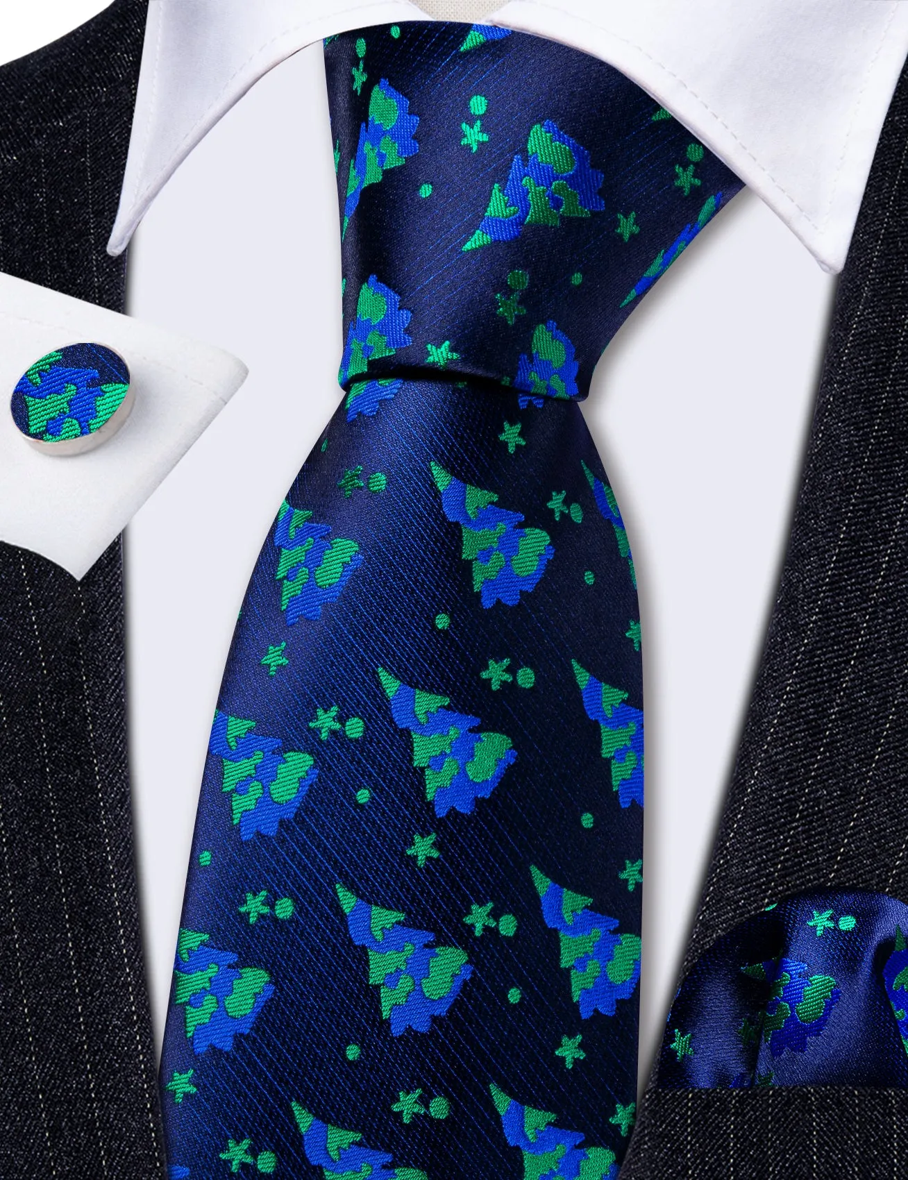 Barry. Wang Tie Blue Green Christmas Tree Men's Necktie Set sold by Barrywang product image thumbnail 5