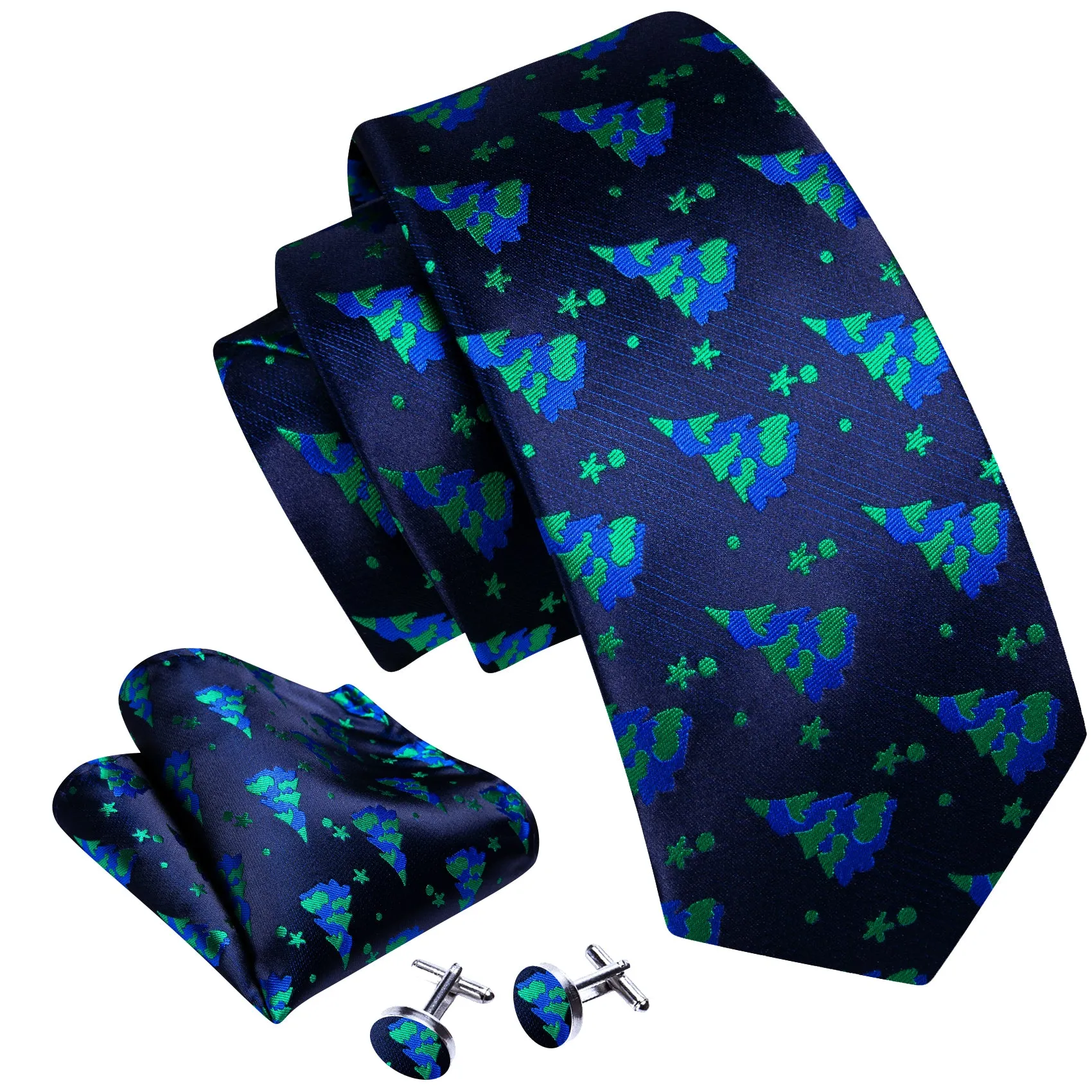 Barry. Wang Tie Blue Green Christmas Tree Men's Necktie Set sold by Barrywang product image thumbnail 2