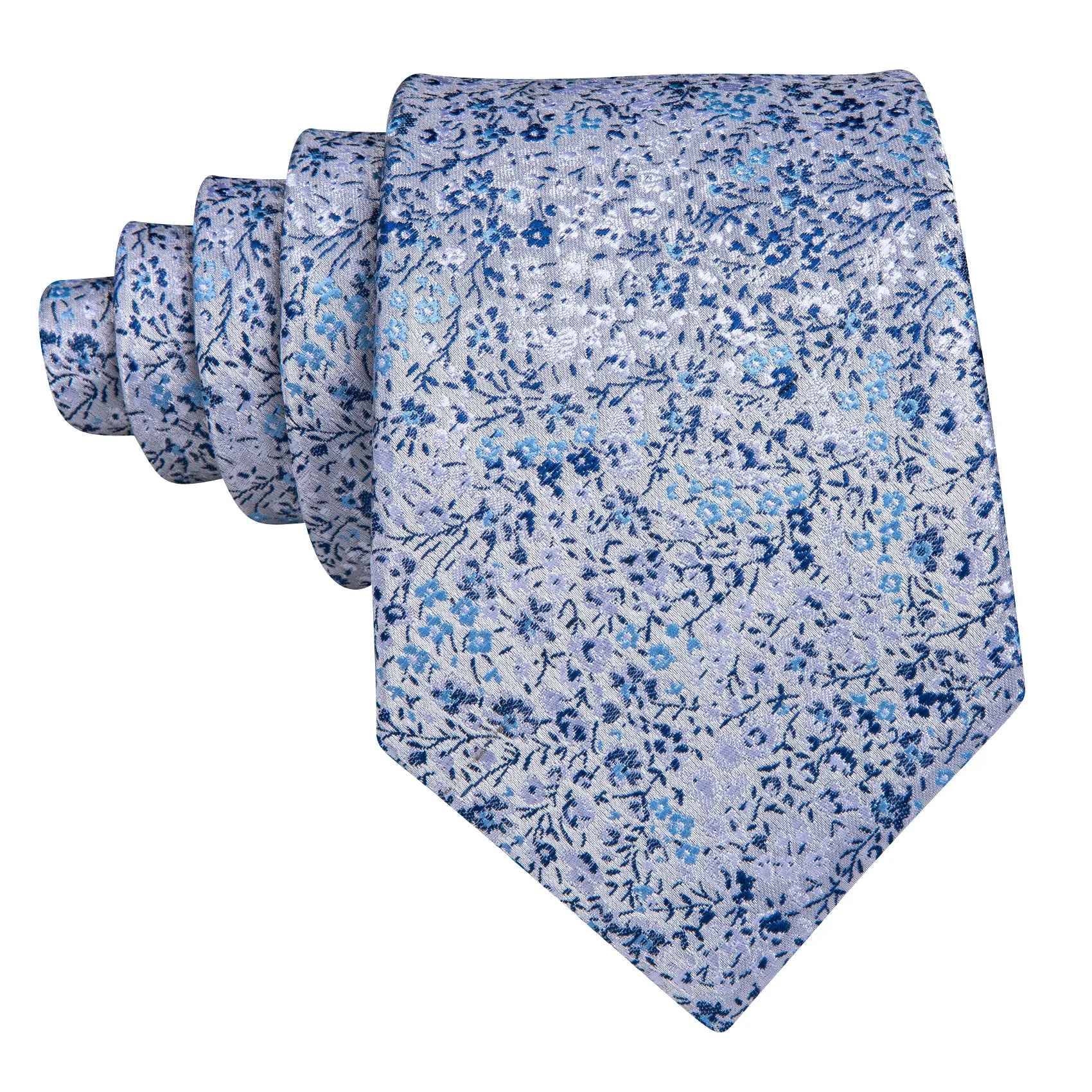 Barry Wang Light Blue Floral Silk Necktie Pocket Square Cufflinks Set sold by Barrywang product image thumbnail 3