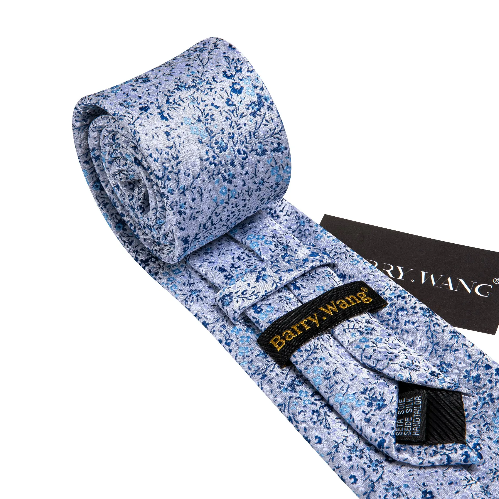 Barry Wang Light Blue Floral Silk Necktie Pocket Square Cufflinks Set sold by Barrywang product image thumbnail 5