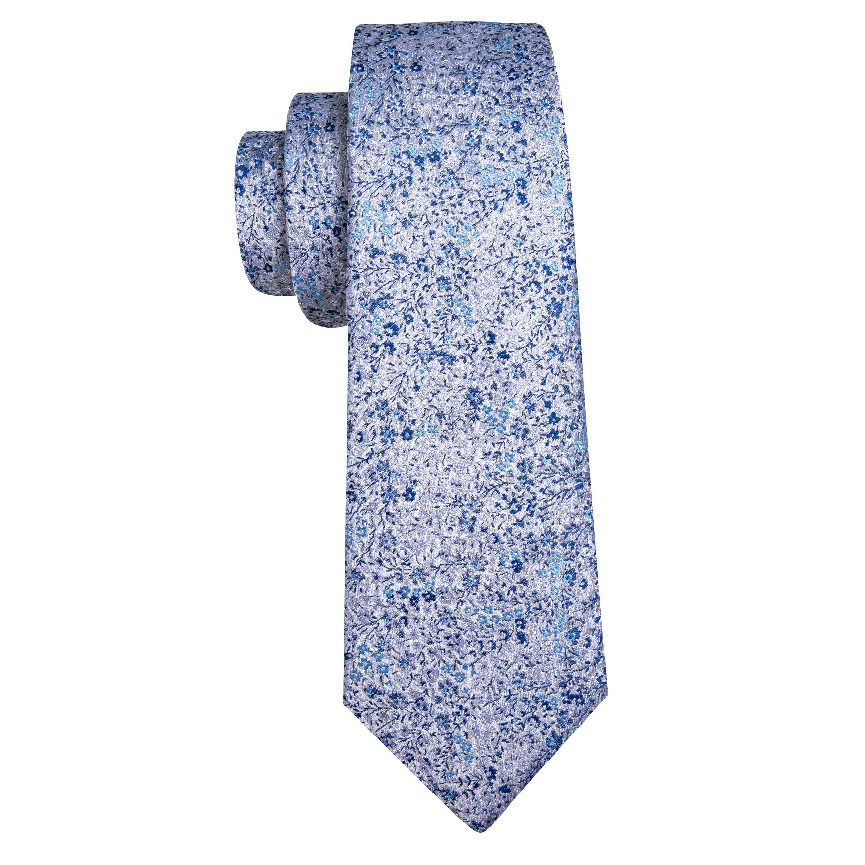 Barry Wang Light Blue Floral Silk Necktie Pocket Square Cufflinks Set sold by Barrywang product image thumbnail 4