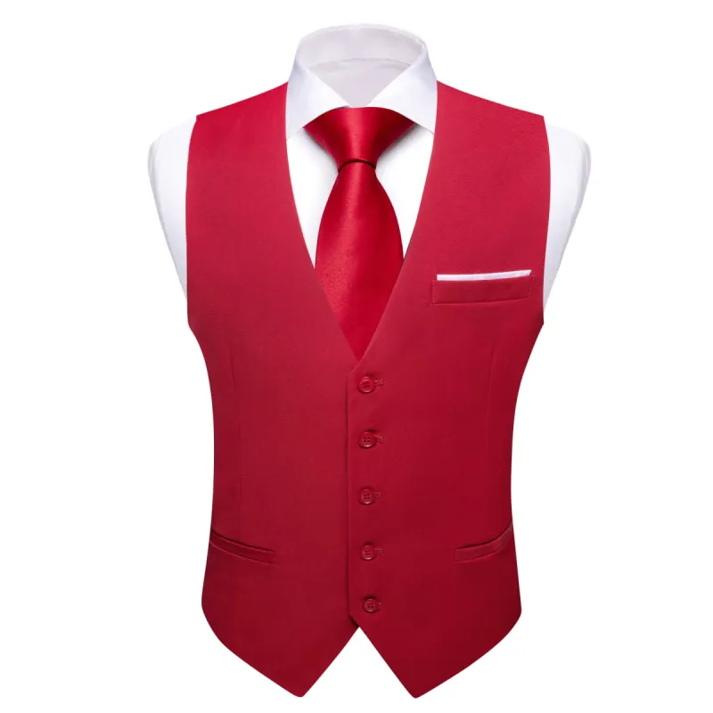 Barry Wang Crimson Red Wedding Vest Solid Men Button V-Neck Waistcoat sold by Barrywang