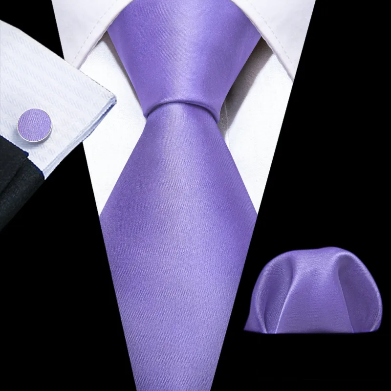 Barry Wang Lavender Purple Solid Silk Tie Handkerchief Cufflinks Set sold by Barrywang