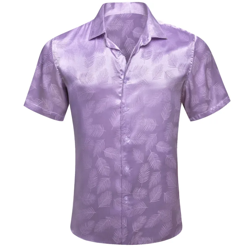Barry Wang Collared Shirt Purple Feather Short Sleeves Button Up Shirt sold by Barrywang