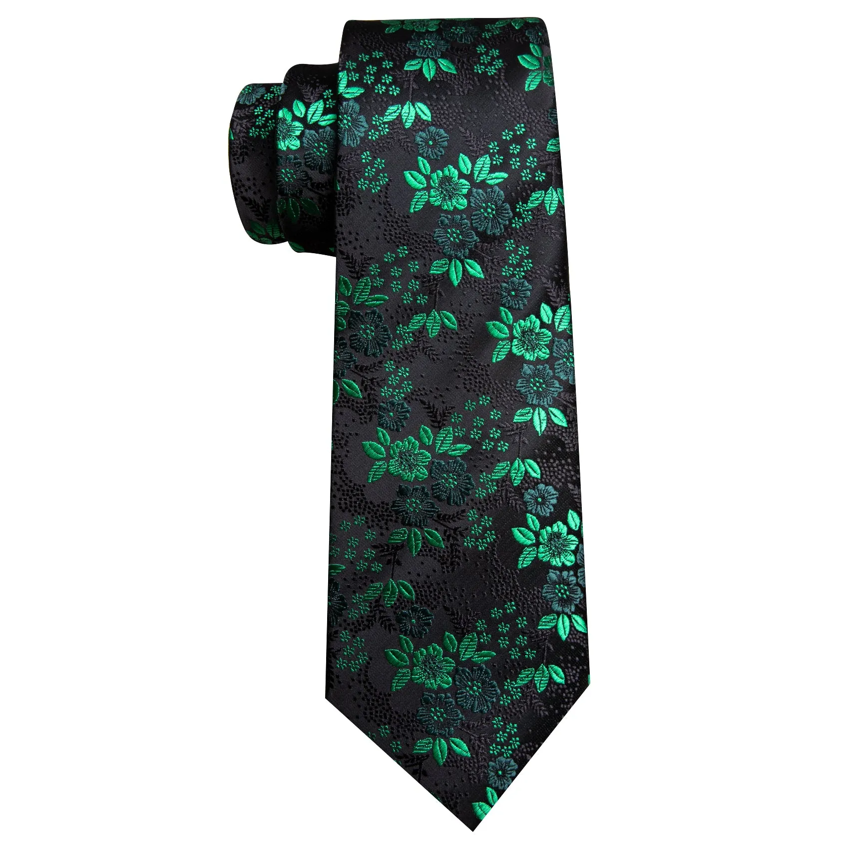 Barry Wang Green Black Floral Silk Tie Pocket Square Cufflinks Set sold by Barrywang product image thumbnail 5