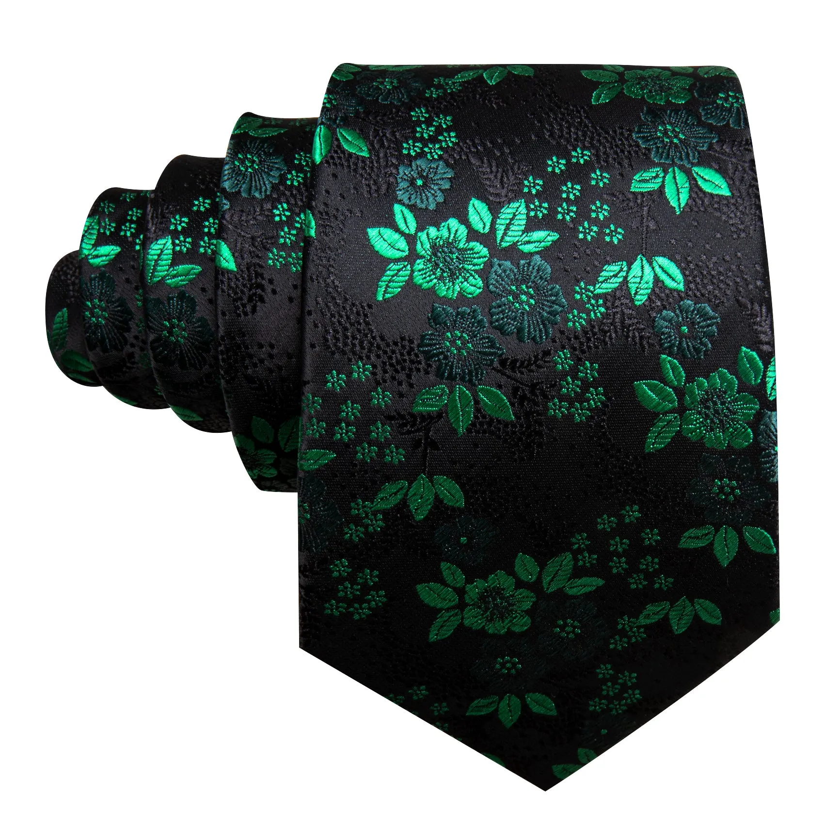 Barry Wang Green Black Floral Silk Tie Pocket Square Cufflinks Set sold by Barrywang product image thumbnail 4