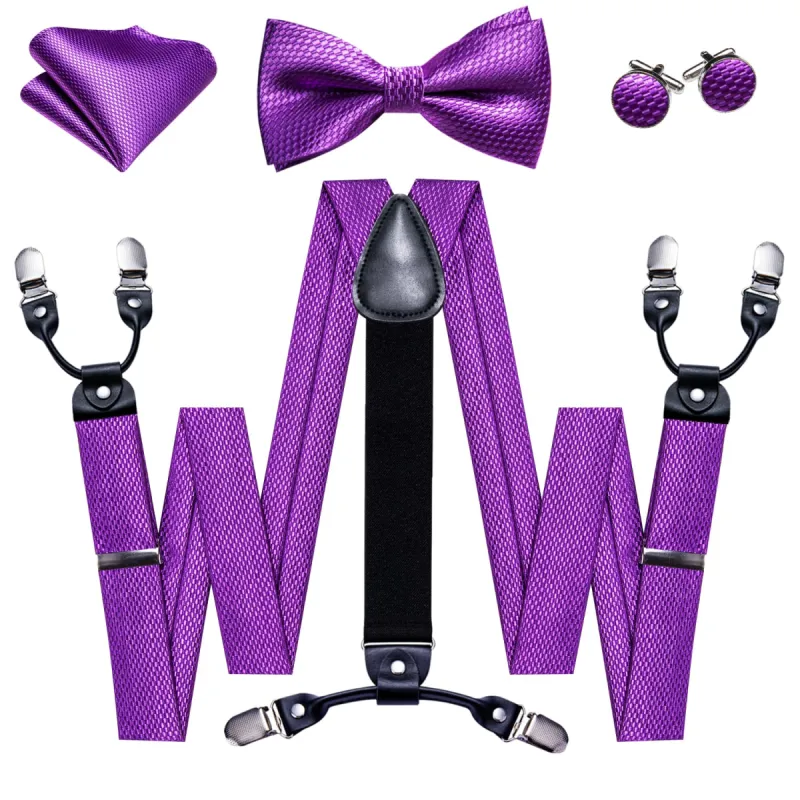 Barry Wang Work Suspenders Orchid Plaid Bow Tie Suspenders Set sold by Barrywang