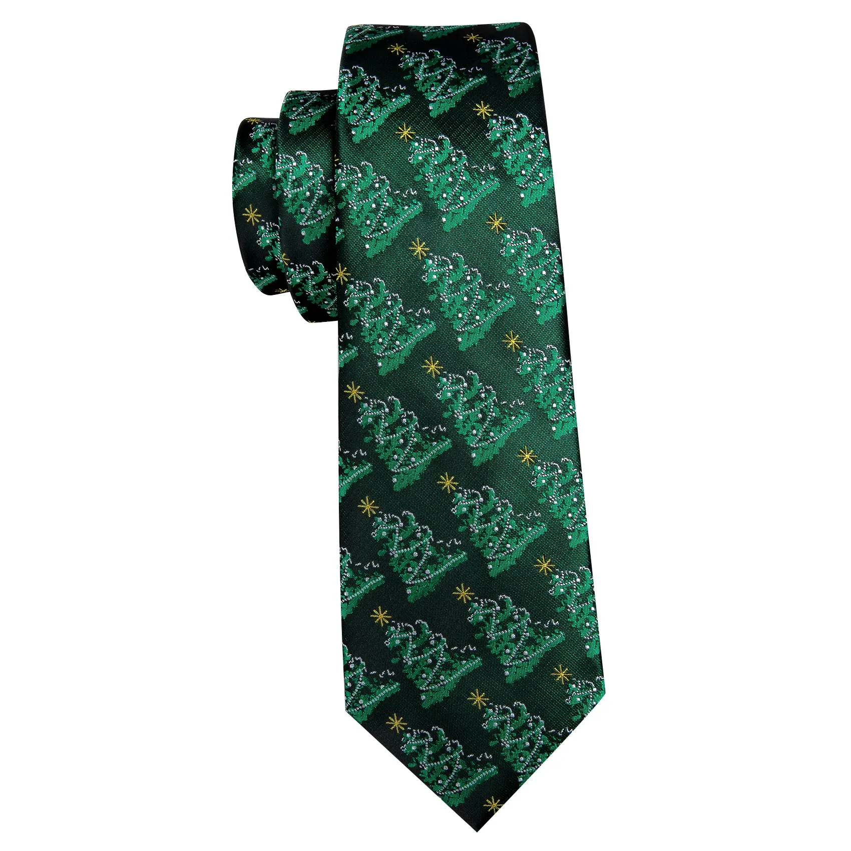 Barry Wang Christmas Tree Green Floral Silk Tie Handkerchief Cufflinks Set sold by Barrywang product image thumbnail 4