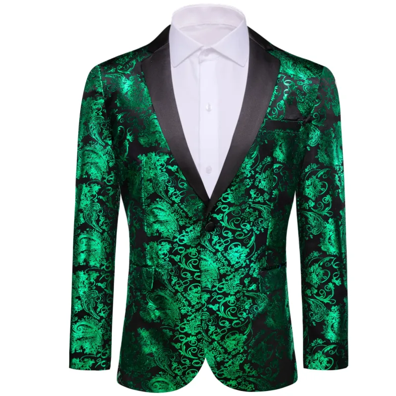 Barry Wang Notched Lapel Wedding Suit Men's Black Green Suit Blazer sold by Barrywang