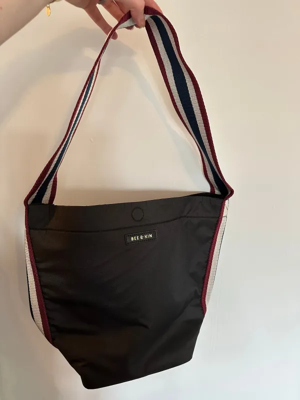 The Nylon Shoulder Bag with Blue, Grey, Red Strap - Sample made by BEE AND KIN