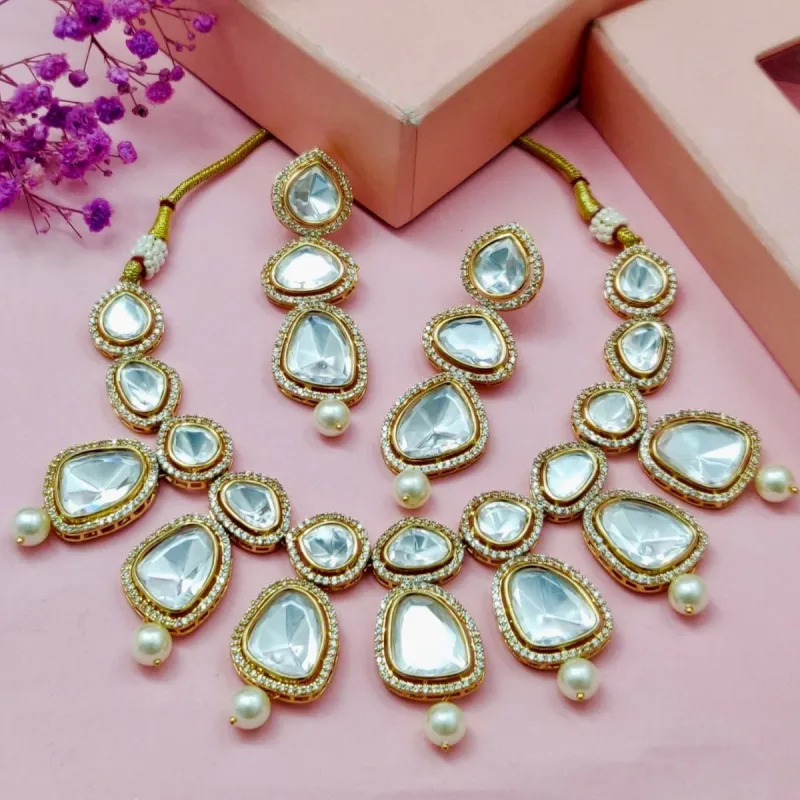 Uncut Kundan Necklace Set in Clear sold by Blossom Box Jewelry