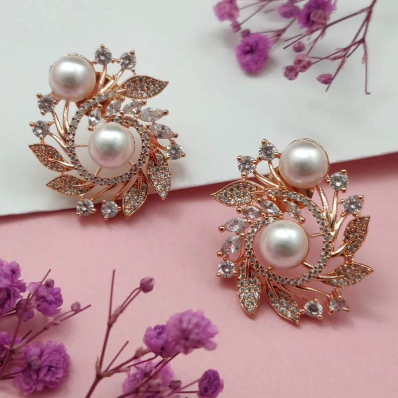 Pearl Elegant AD Studs in Rose Gold sold by Blossom Box Jewelry