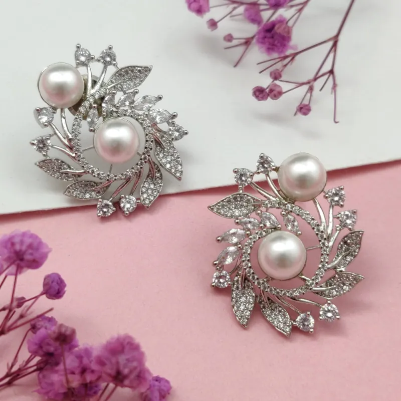 Pearl Elegant AD Studs in Silver sold by Blossom Box Jewelry