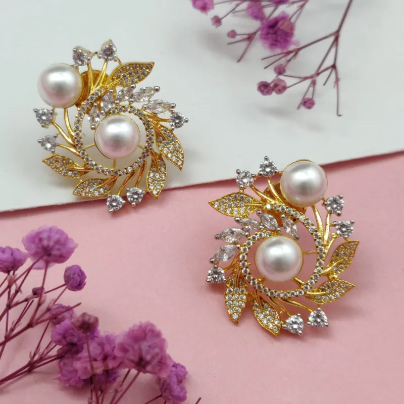Pearl Elegant AD Studs in Gold sold by Blossom Box Jewelry