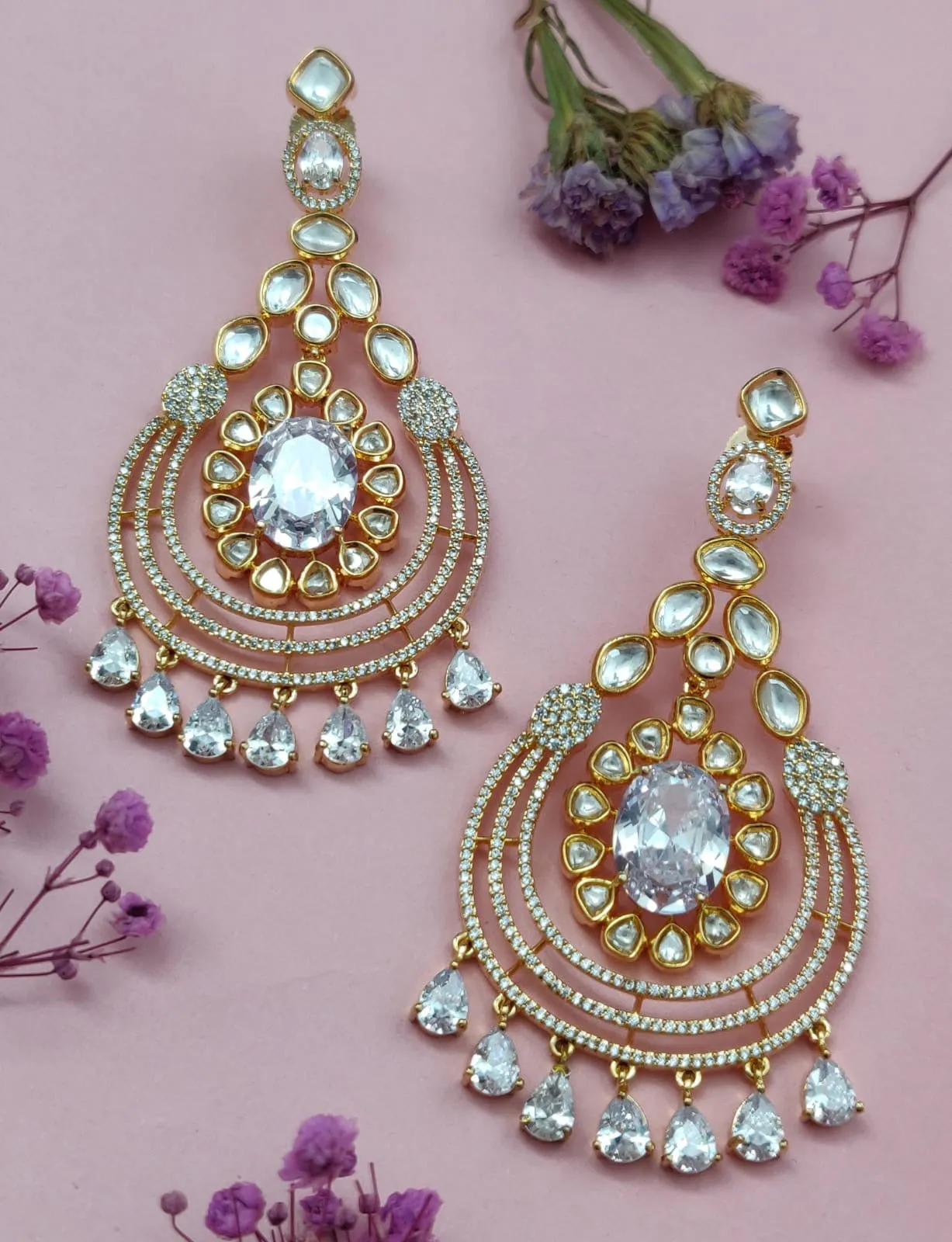 Rasleen AD Earrings in Gold sold by Blossom Box Jewelry