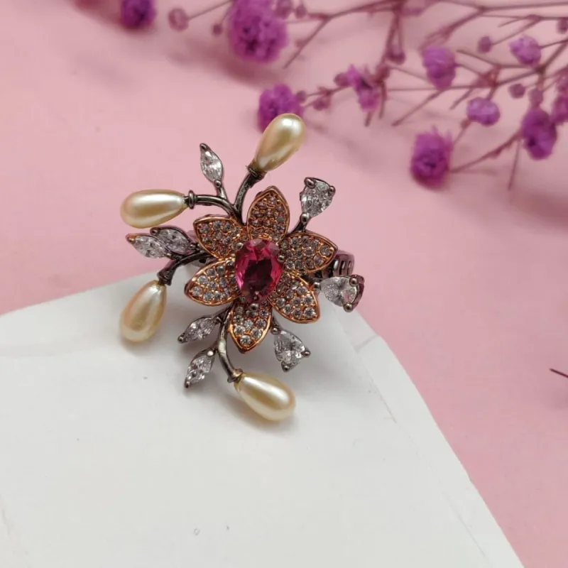 Celeste Fuscia Bloom Ring made by Blossom Box Jewelry