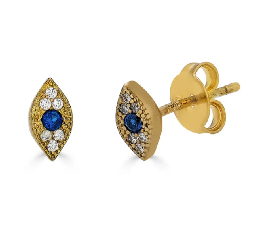 Evil Eye Sapphire Studs sold by Blossom Box Jewelry