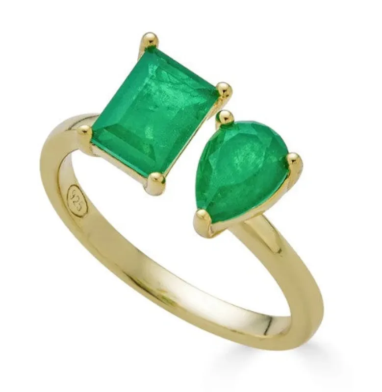 Pear & Square Emerald Ring sold by Blossom Box Jewelry