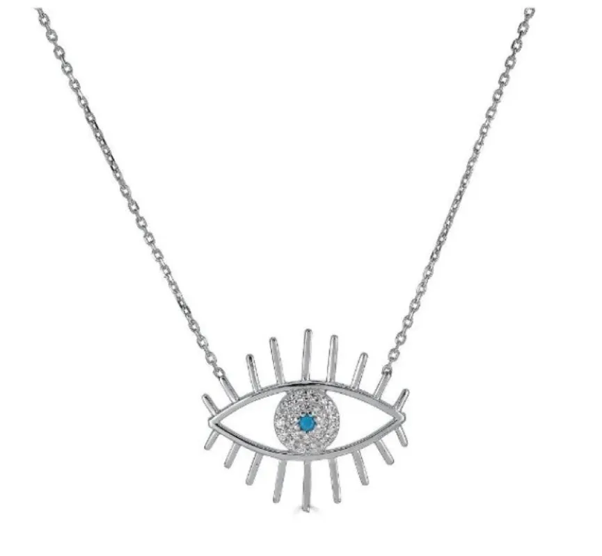 Silver Turquoise Evil Eye Necklace sold by Blossom Box Jewelry