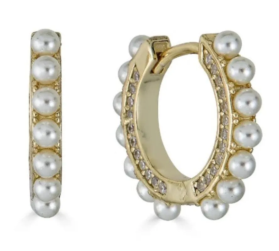 Pearly Hoop Huggies Earrings sold by Blossom Box Jewelry