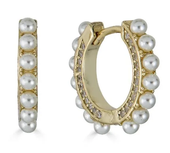 Pearly Hoop Huggies Earrings sold by Blossom Box Jewelry