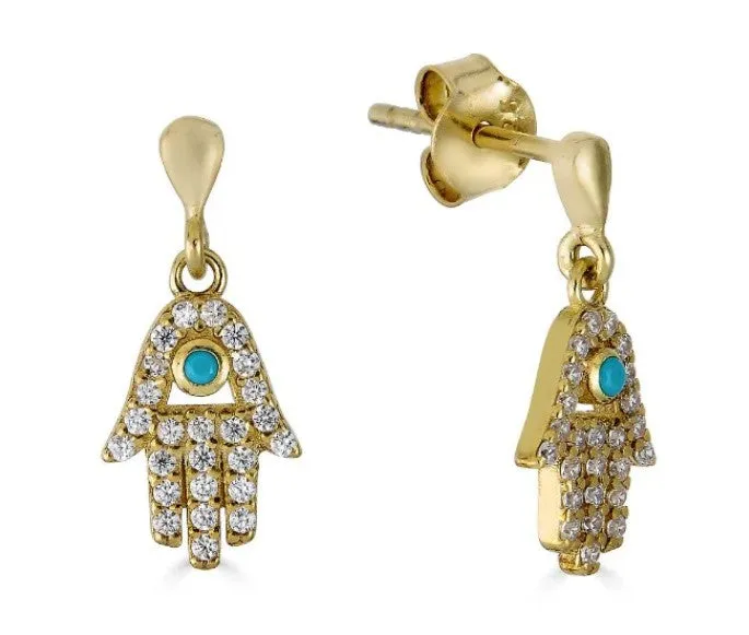 Hamsa Turquoise Drop Earrings sold by Blossom Box Jewelry