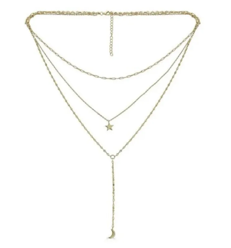 Star and Moon Layered 14K Over Silver Necklace sold by Blossom Box Jewelry