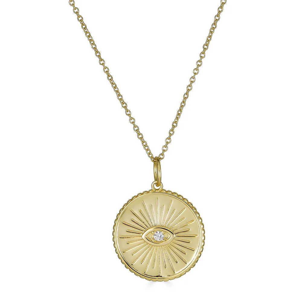Evil Eye Sun Medallion Necklace sold by Blossom Box Jewelry