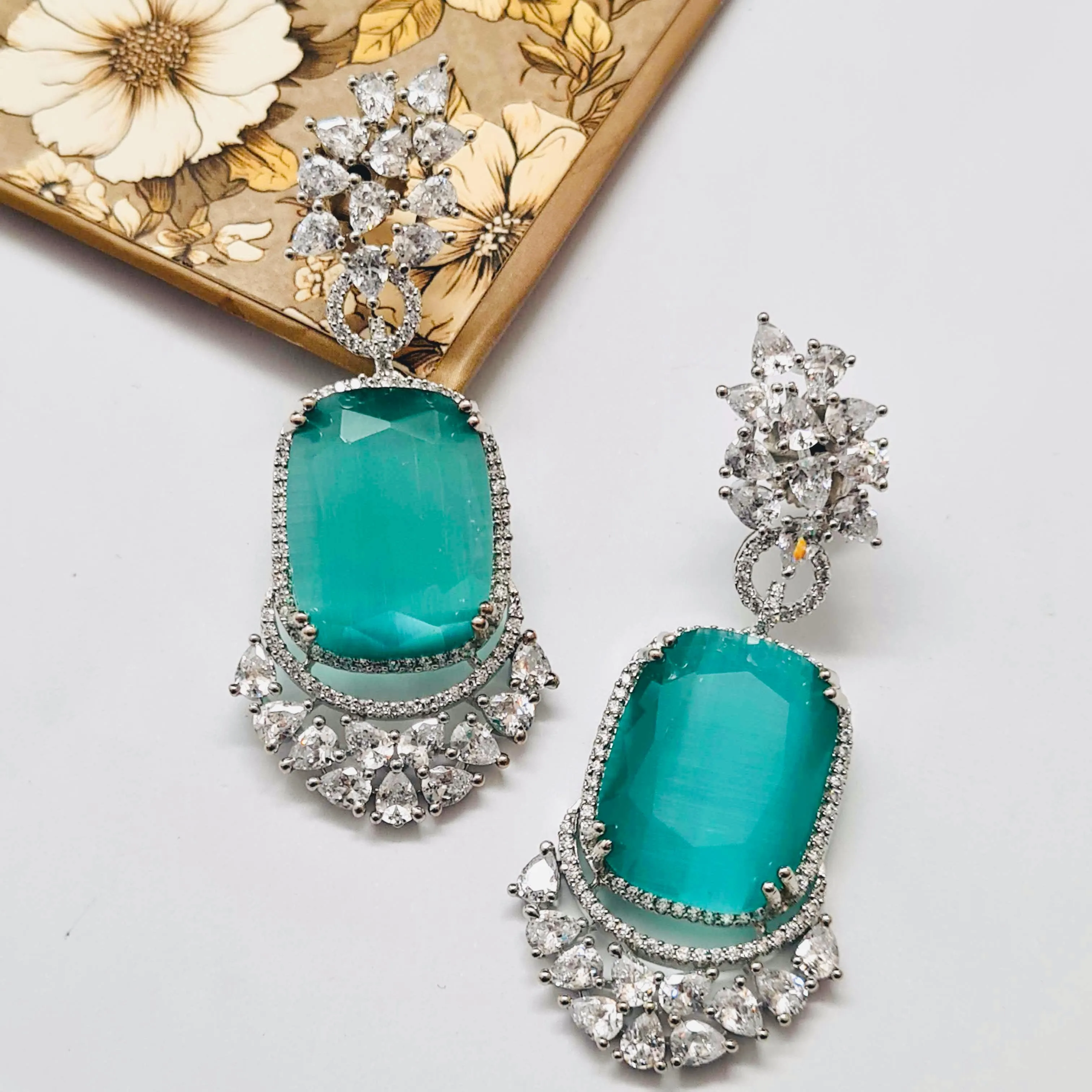 Disha Earrings in Sea Green sold by Blossom Box Jewelry
