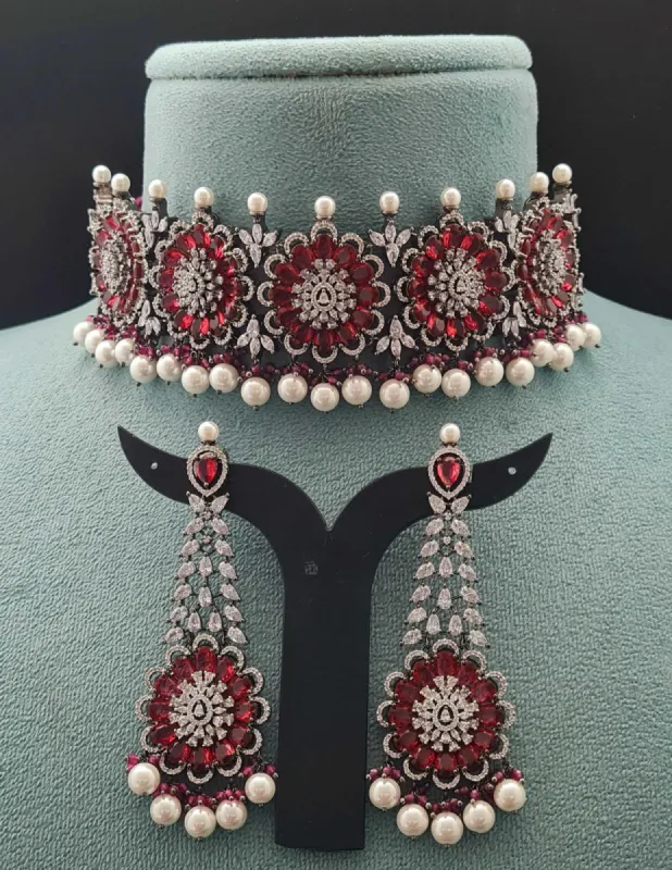 Leena Choker Necklace Set in Ruby sold by Blossom Box Jewelry