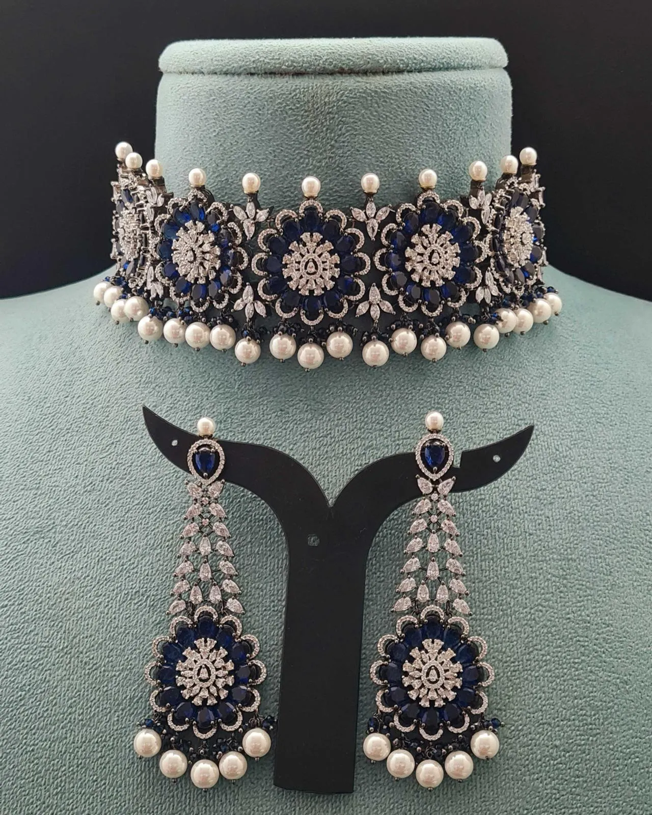 Leena Choker Necklace Set in Navy sold by Blossom Box Jewelry