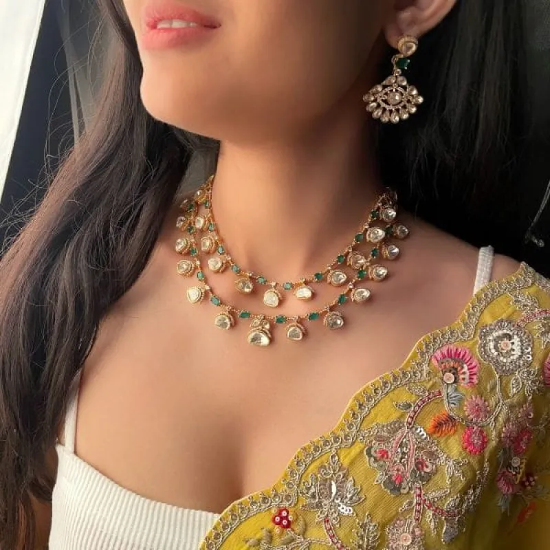 Akshara Emerald Moissanite Necklace Set sold by Blossom Box Jewelry